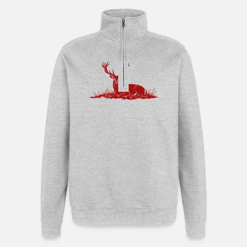 Hirsch  - Quarter-Zip-Sweatshirt - Grau meliert