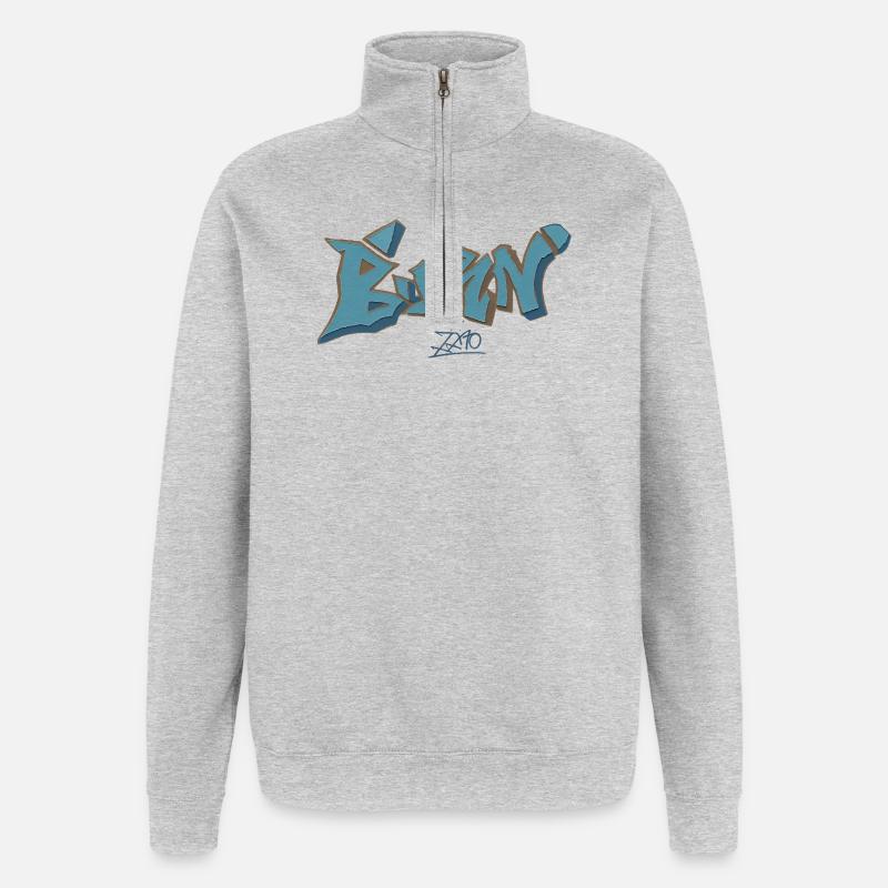 Contour bleu graffiti de Berlin - Sweat à zip 1/4 - gris chiné