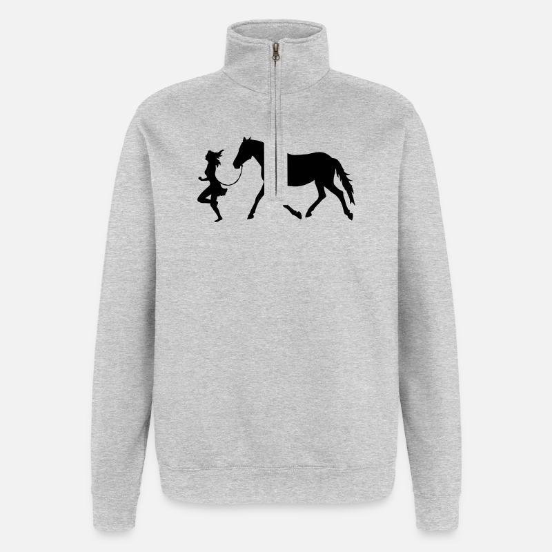 Frau mit Pferd - Quarter-Zip-Sweatshirt - Grau meliert