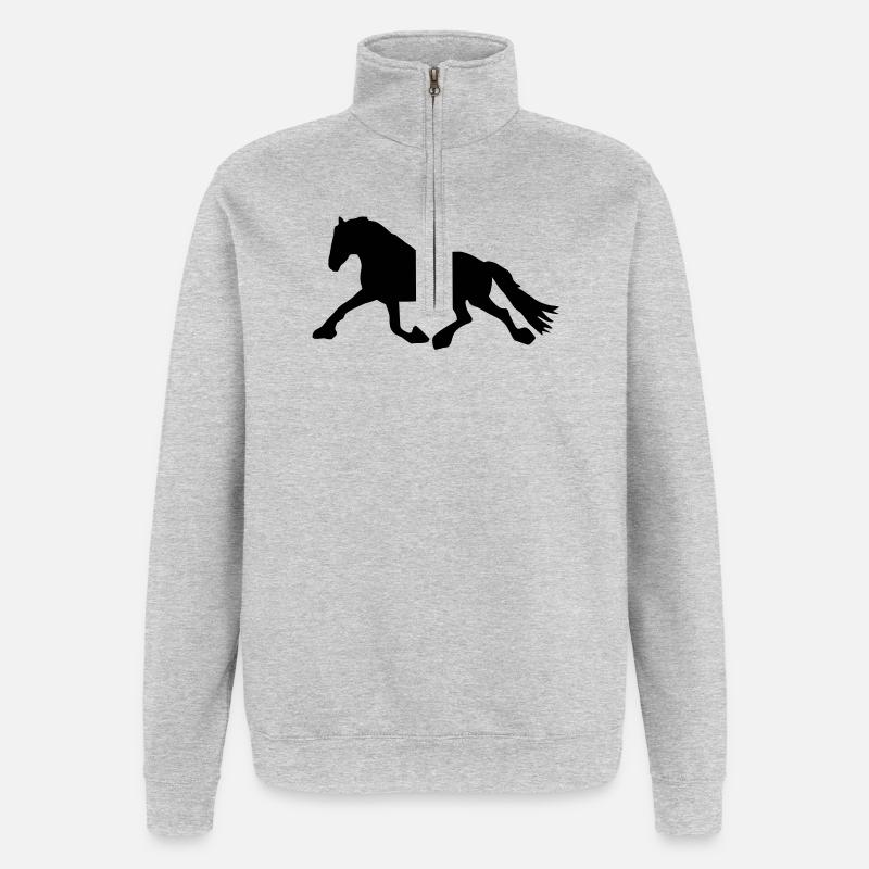 Cheval de course - Sweat à zip 1/4 - gris chiné