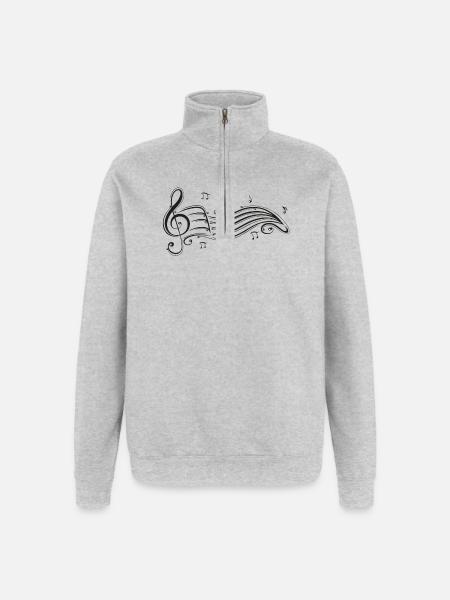 Clef med noder og noder. - Sweatshirt med 1/4 lynlås - grå meleret