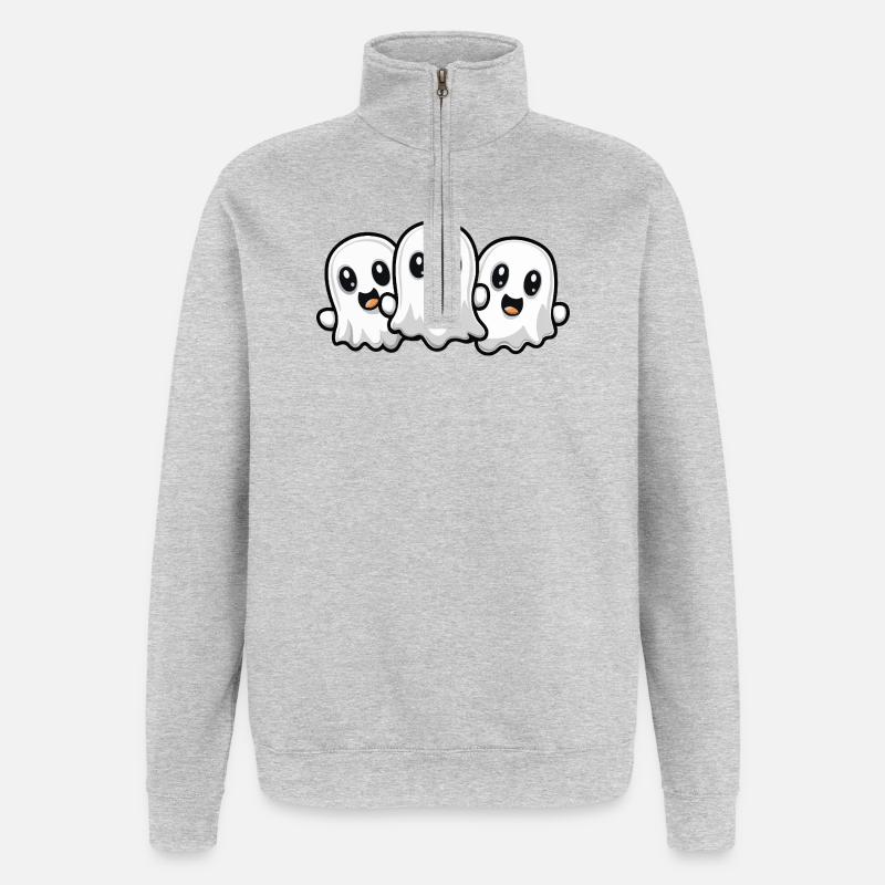 Fantômes Halloween Bande dessinée mignonne - Sweat à zip 1/4 - gris chiné