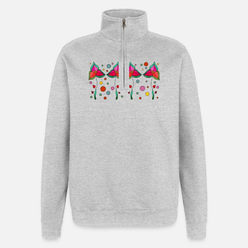Fleur - Sweat à zip 1/4 - gris chiné