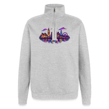 Neon London Skyline Nacht - Quarter-Zip-Sweatshirt - Grau meliert - Vorne - AI Model Female 172 light (172cm) & AI Model Male 178 dark (178cm)