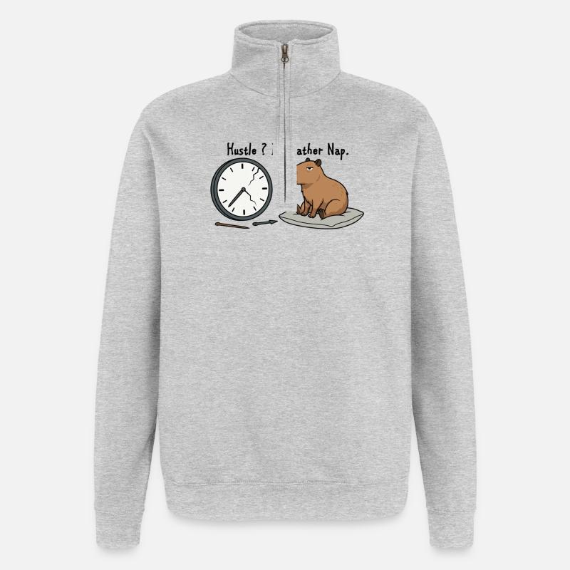 Capybara Nap Humor Broken Clock - Quarter-Zip Sweatshirt - heather grey