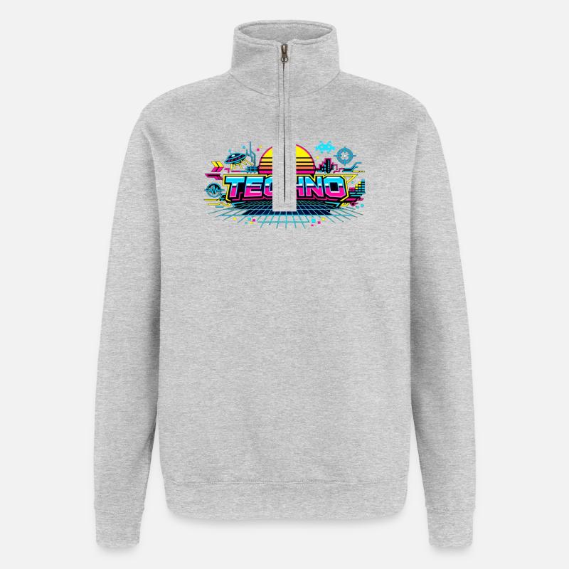 Neon Techno Horizon - Quarter-Zip Sweatshirt - heather grey