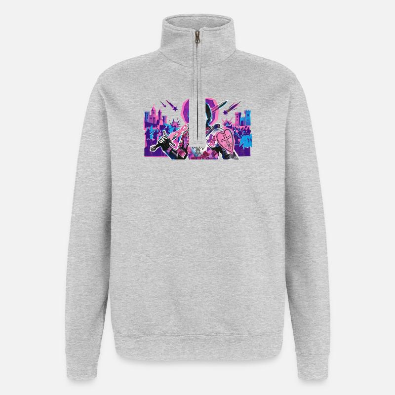 Neonritter mit Herzschild - Quarter-Zip-Sweatshirt - Grau meliert