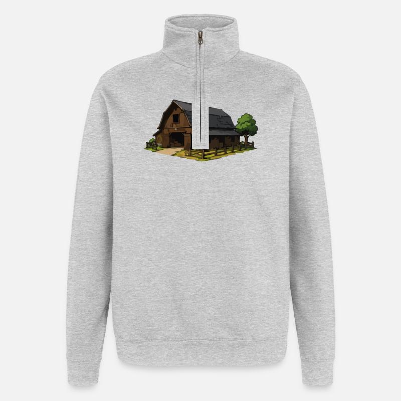 Rustic Barn Illustration - Quarter-Zip Sweatshirt - heather grey