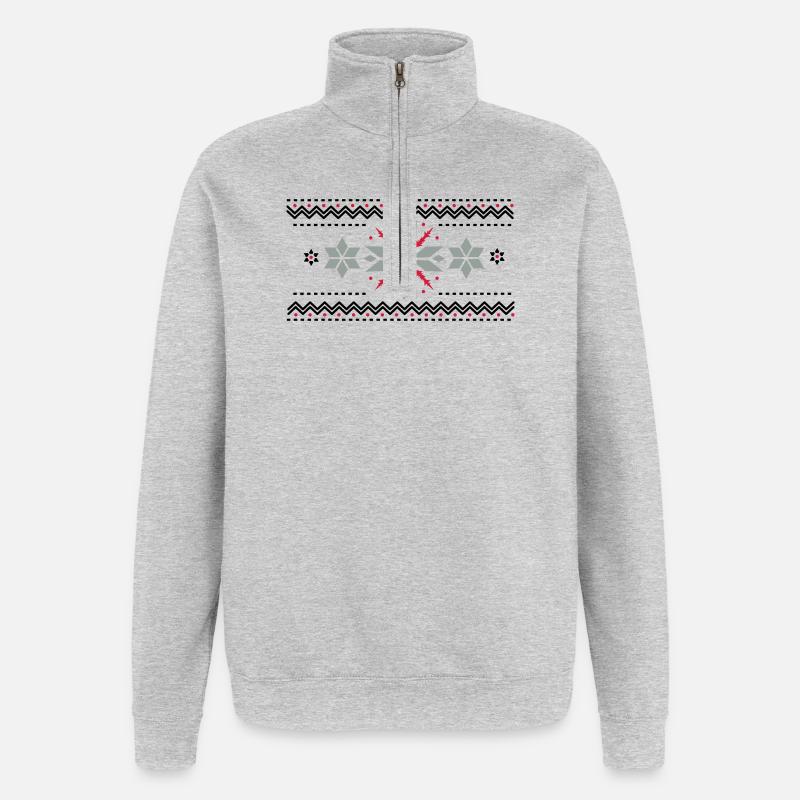 Stern Muster im Norweger Stil - Quarter-Zip-Sweatshirt - Grau meliert