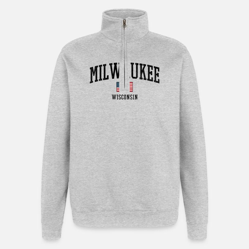 Conception du drapeau Milwaukee, Wisconsin, États-Unis - Sweat à zip 1/4 - gris chiné