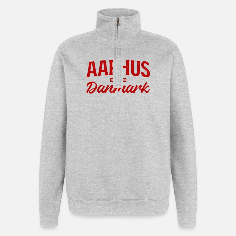 Aarhus Danmark Lettrage Rétro - Sweat à zip 1/4 - gris chiné