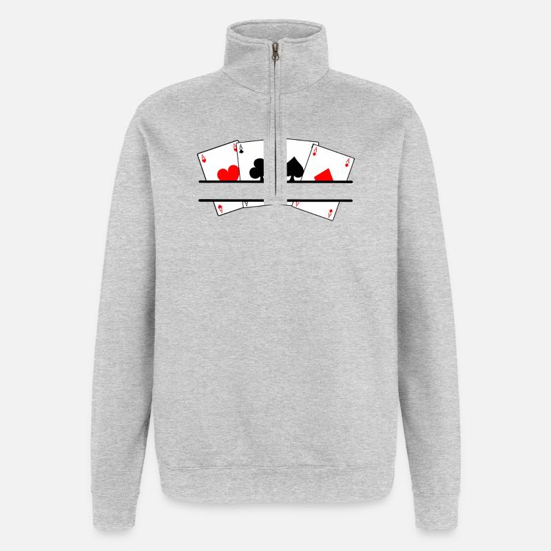 Textbanner mit vier Assen - Quarter-Zip-Sweatshirt - Grau meliert