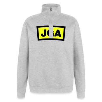 Enterrement de vie de garçon - Emblème - Sweat à zip 1/4 - gris chiné - Devant - AI Model Female 172 light (172cm) & AI Model Male 178 dark (178cm)