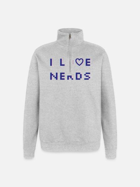 J’adore les nerds - Sweat à zip 1/4 - gris chiné