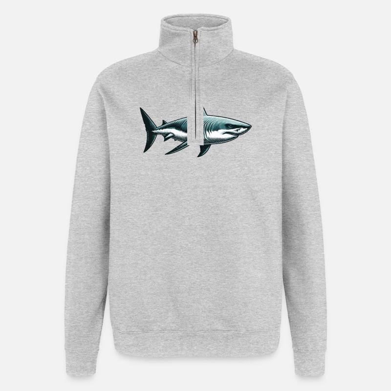 Grand requin blanc - Sweat à zip 1/4 - gris chiné