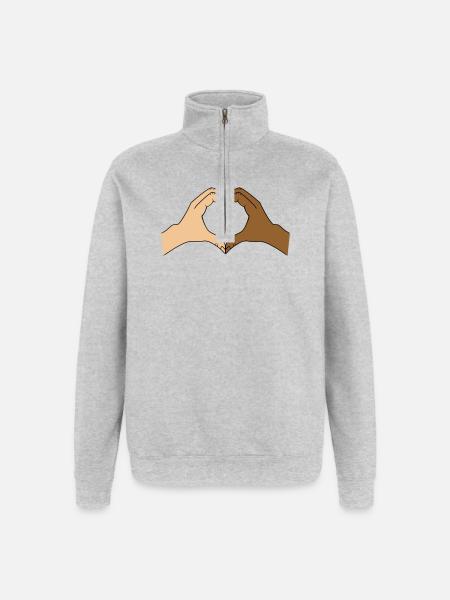 Coloured heart hand motif - customisable - Quarter-Zip Sweatshirt - heather grey