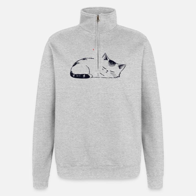 Stickige schlafende Katze - Quarter-Zip-Sweatshirt - Grau meliert