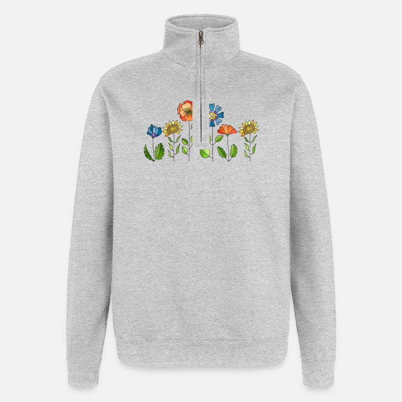 Blumen - Quarter-Zip-Sweatshirt - Grau meliert
