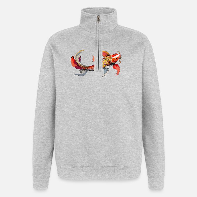 Rainbow Koi on Black - Quarter-Zip Sweatshirt - heather grey