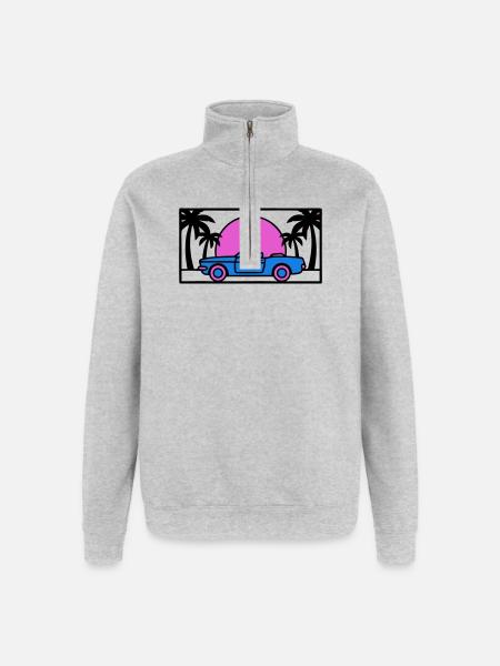Convertible Palm Trees Sunset Graphic - Quarter-Zip Sweatshirt - heather grey