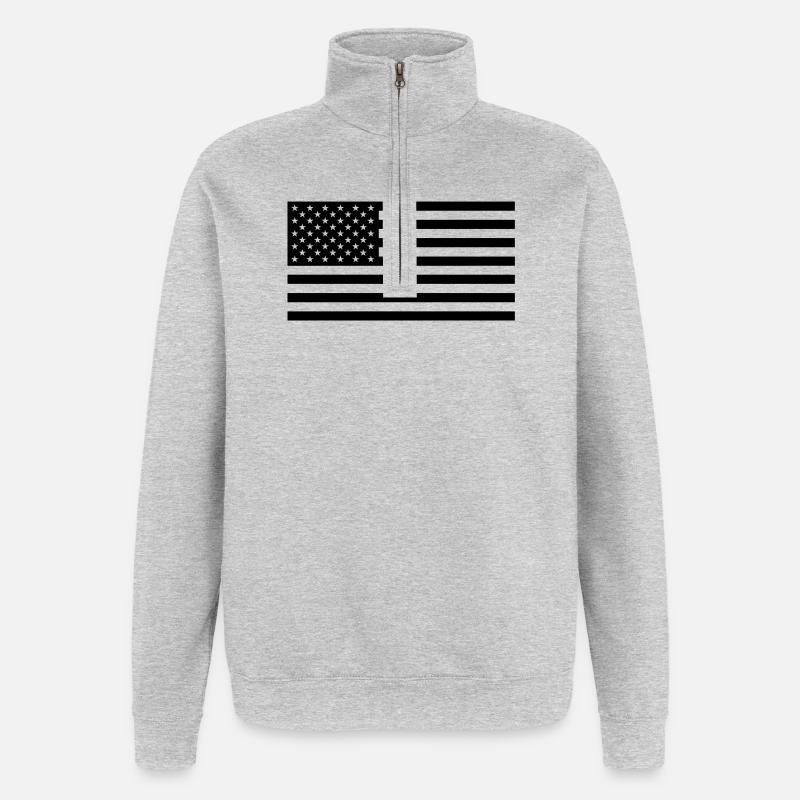Black US flag - Sweat à zip 1/4 - gris chiné