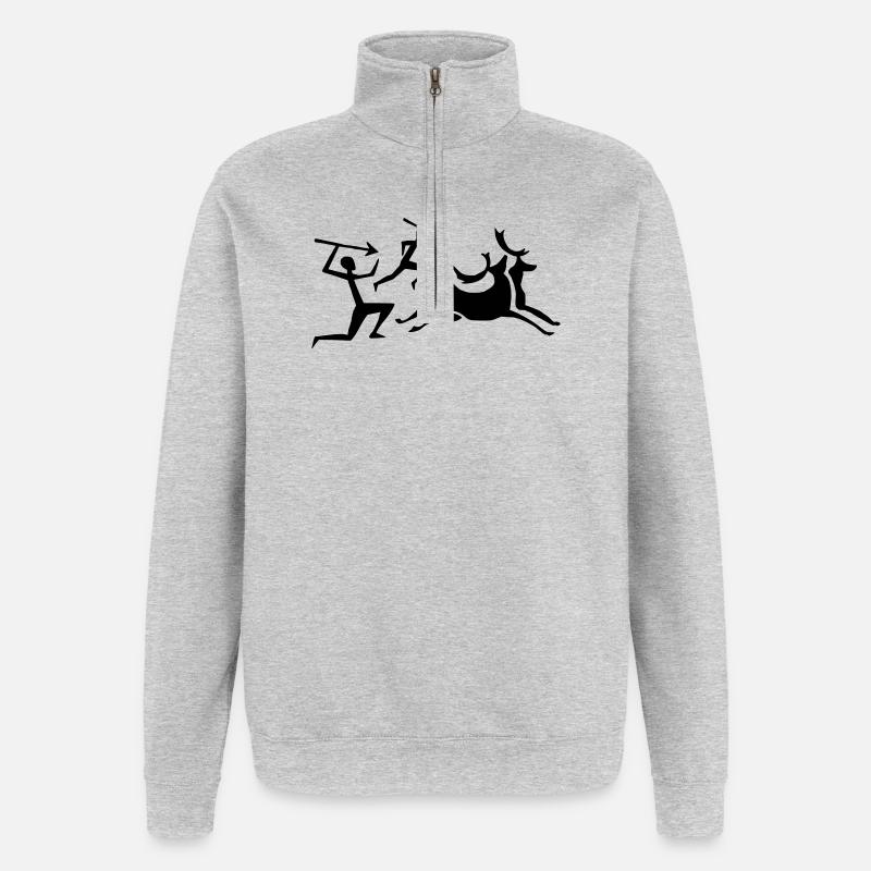 Chasseur de peintures rupestres - Sweat à zip 1/4 - gris chiné