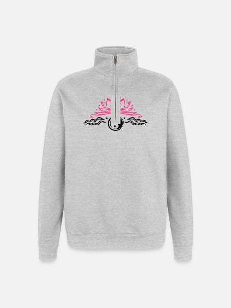 Lotus mit Yin & Yang Symbol - Quarter-Zip-Sweatshirt - Grau meliert