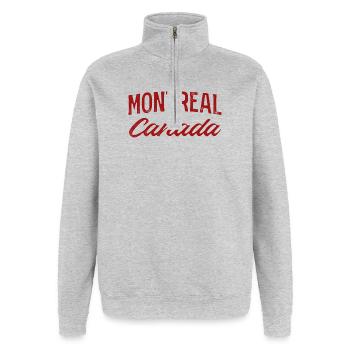 Montreal Canada Vintage Script - Quarter-Zip-Sweatshirt - Grau meliert - Vorne - AI Model Female 172 light (172cm) & AI Model Male 178 dark (178cm)
