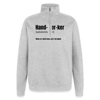 Artisan – S’il ne peut pas le faire, c’est qu’il est cassé de toute façon - Sweat à zip 1/4 - gris chiné - Devant - AI Model Female 172 light (172cm) & AI Model Male 178 dark (178cm)