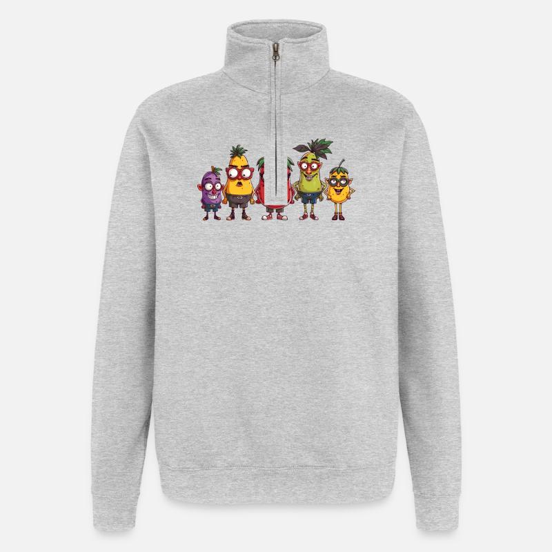 Obst - Quarter-Zip-Sweatshirt - Grau meliert