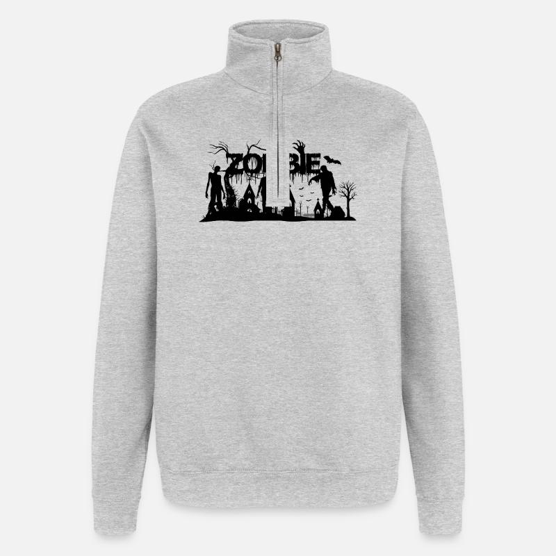 ZOMBIE - Sweat à zip 1/4 - gris chiné