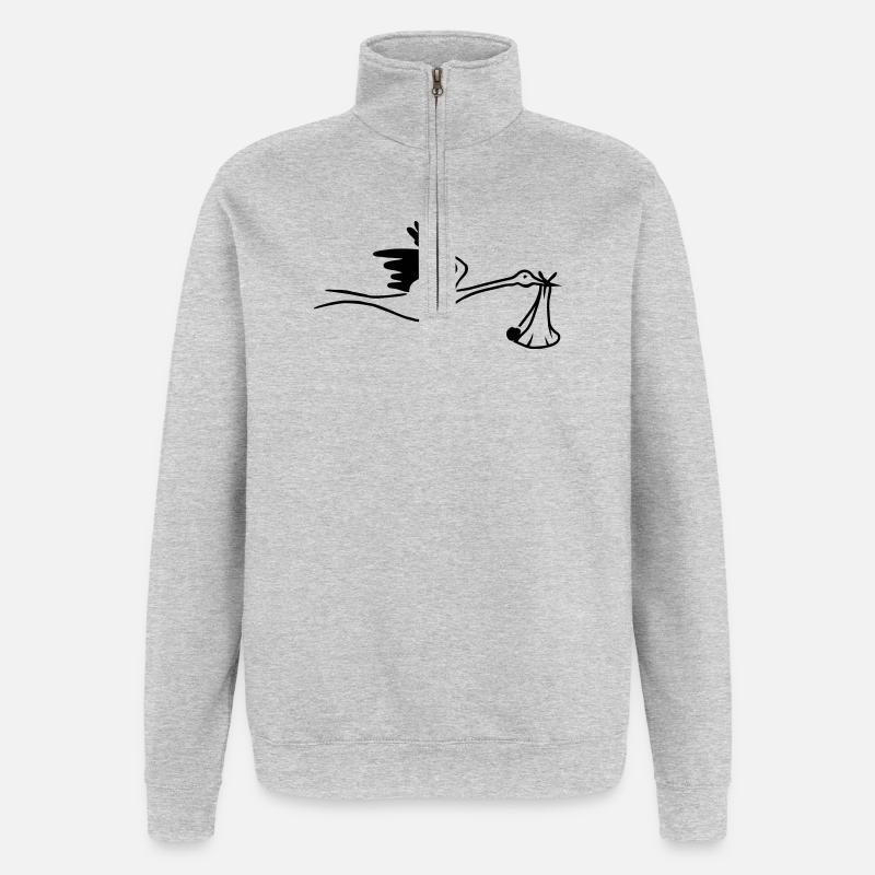 Storch mit Baby - Quarter-Zip-Sweatshirt - Grau meliert