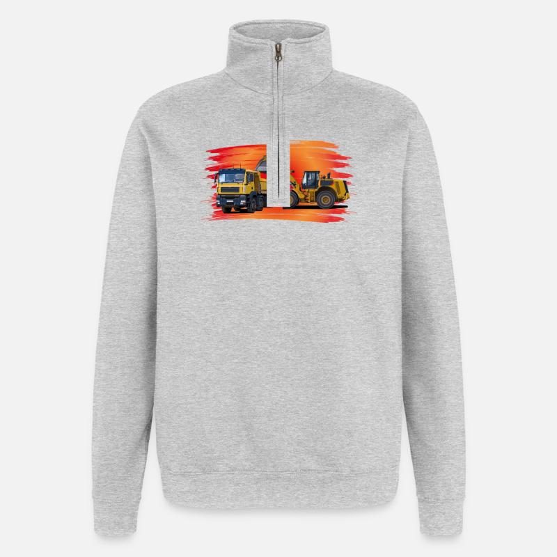 Laster und Bagger auf rot - Quarter-Zip-Sweatshirt - Grau meliert