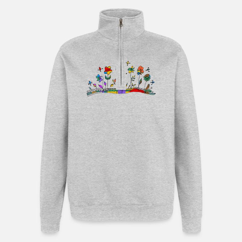 Blumen - Quarter-Zip-Sweatshirt - Grau meliert