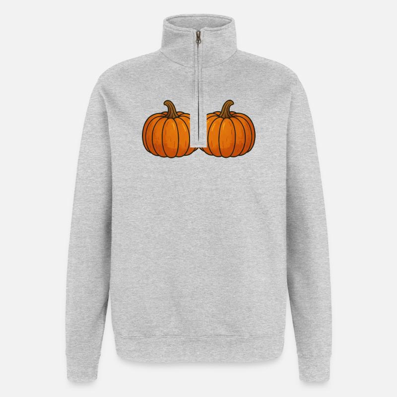 Zwei Kürbisse im Herbstlicht - Quarter-Zip-Sweatshirt - Grau meliert