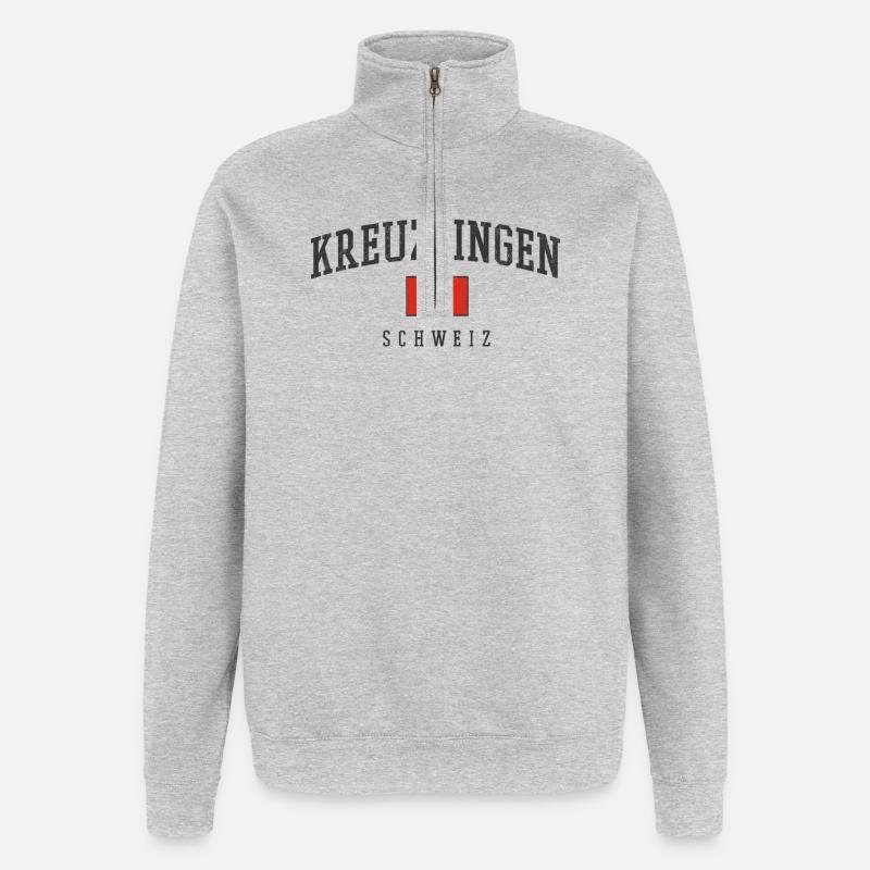 Emblème du drapeau suisse de Kreuzlingen - Sweat à zip 1/4 - gris chiné