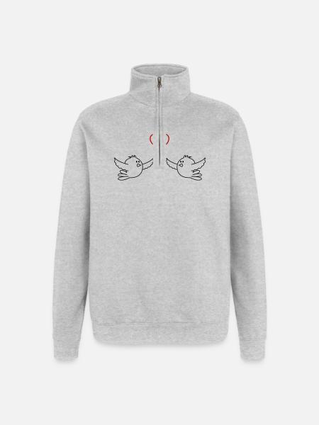 Vögel Verliebt - Quarter-Zip-Sweatshirt - Grau meliert
