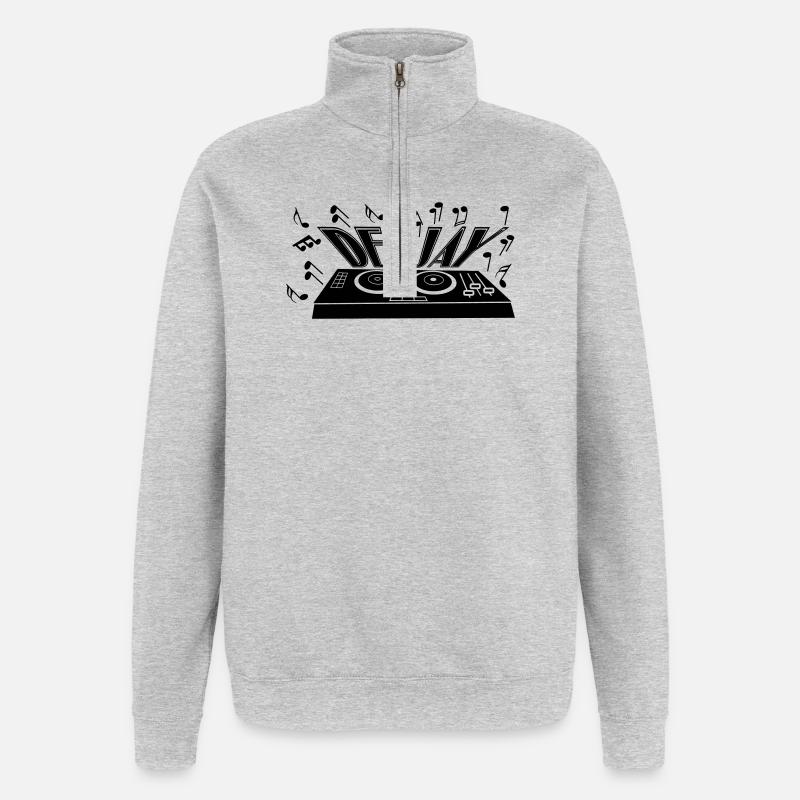 Deejay avec platine et tons - Sweat à zip 1/4 - gris chiné