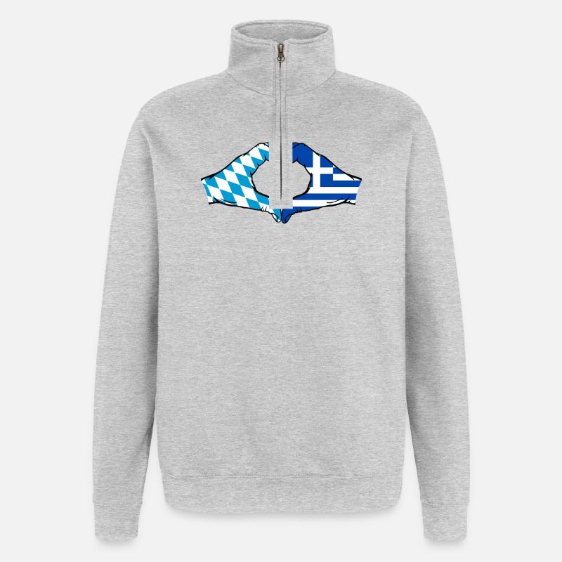 Bavière, Grèce, Drapeau, Aiguilles, Coeur - Sweat à zip 1/4 - gris chiné