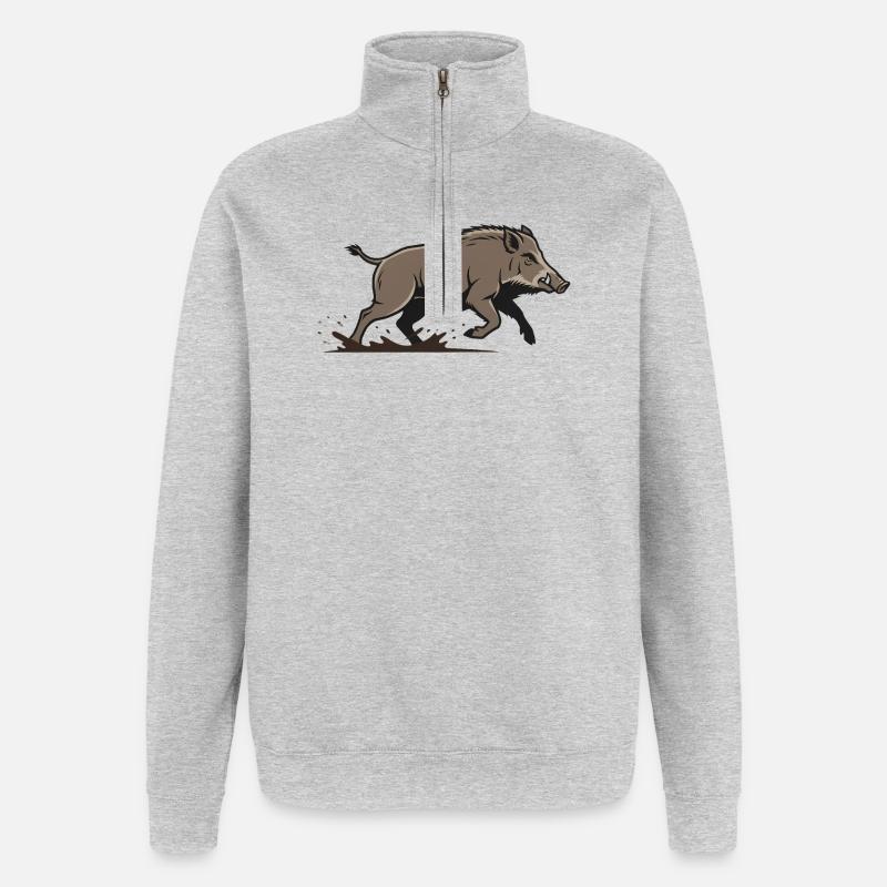 Course de sanglier Chasse d’attaque - Sweat à zip 1/4 - gris chiné