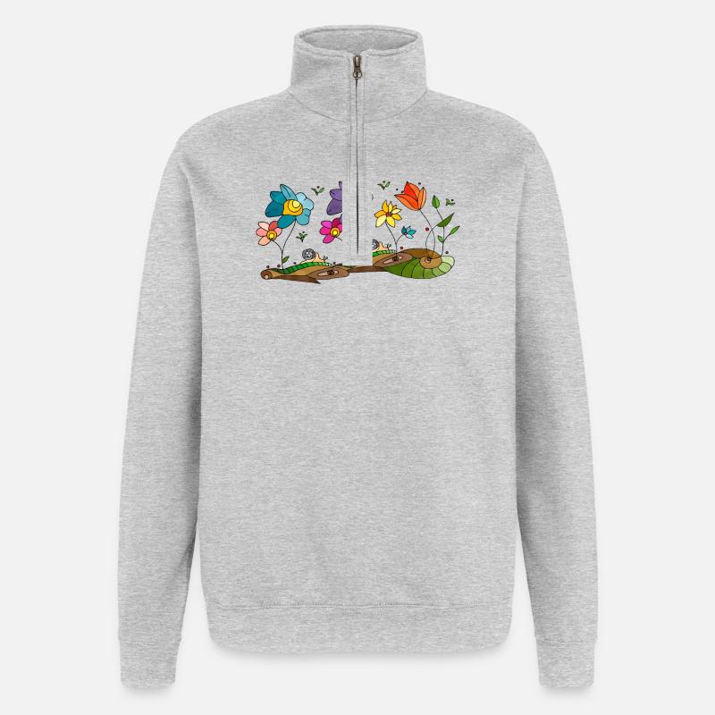 Fleur - Sweat à zip 1/4 - gris chiné