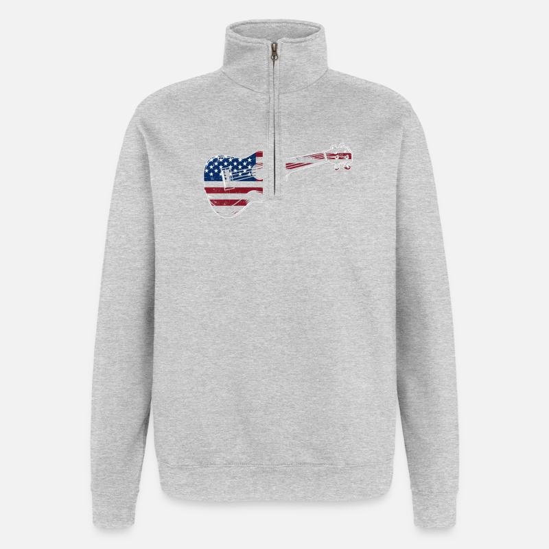 Hawaiian Ukulele Uke American Flag - Quarter-Zip-Sweatshirt - Grau meliert