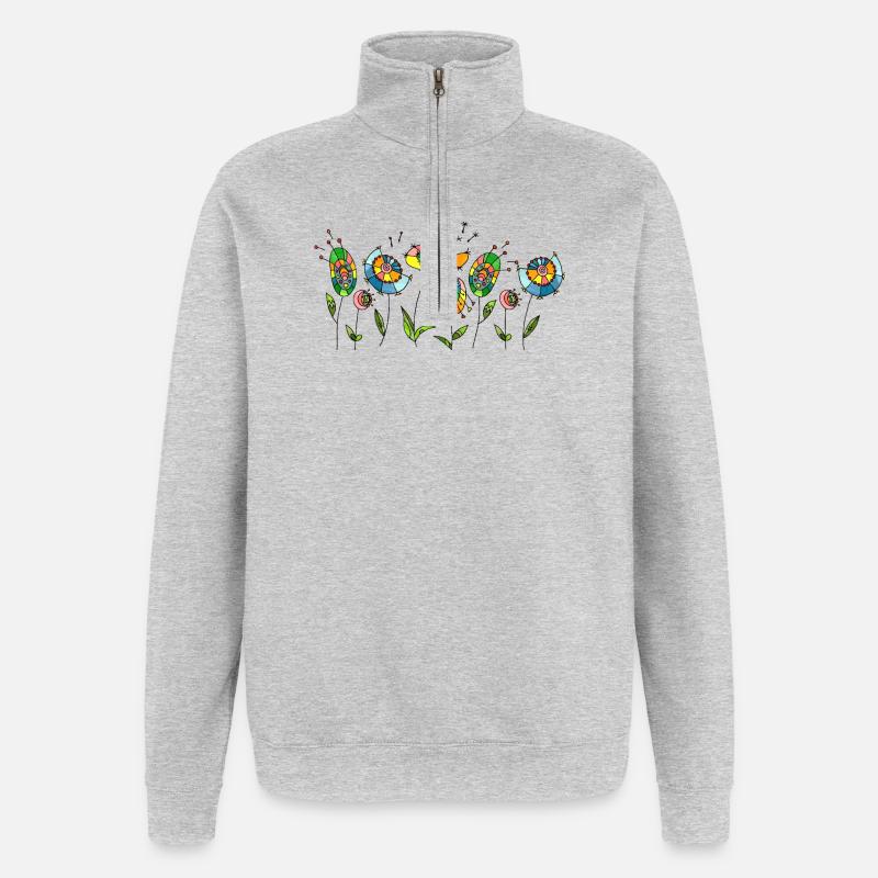 Blumen - Quarter-Zip-Sweatshirt - Grau meliert