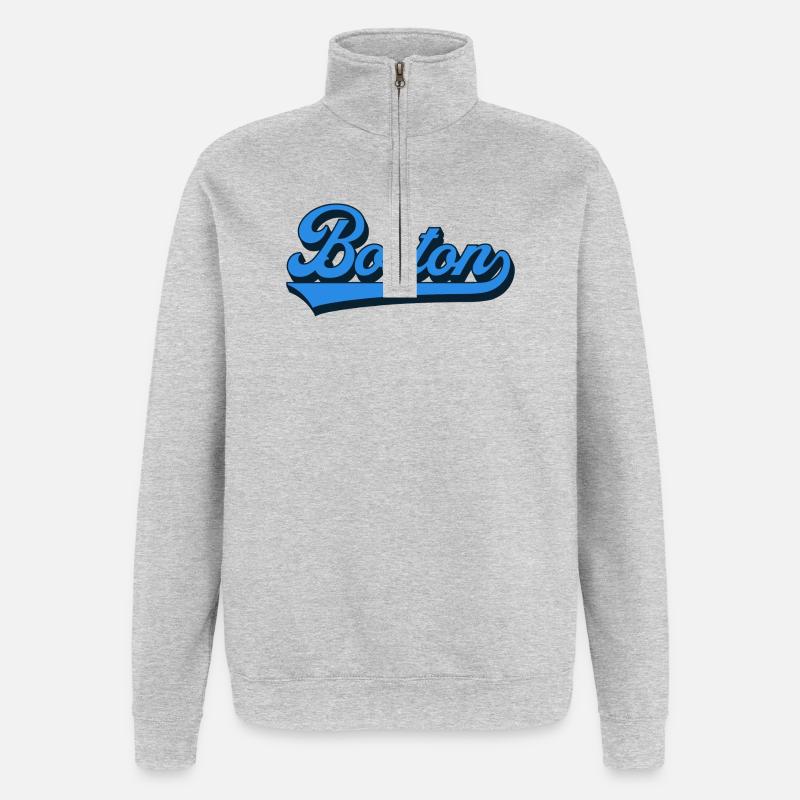 Boston Blue Script Retro - Quarter-Zip Sweatshirt - heather grey