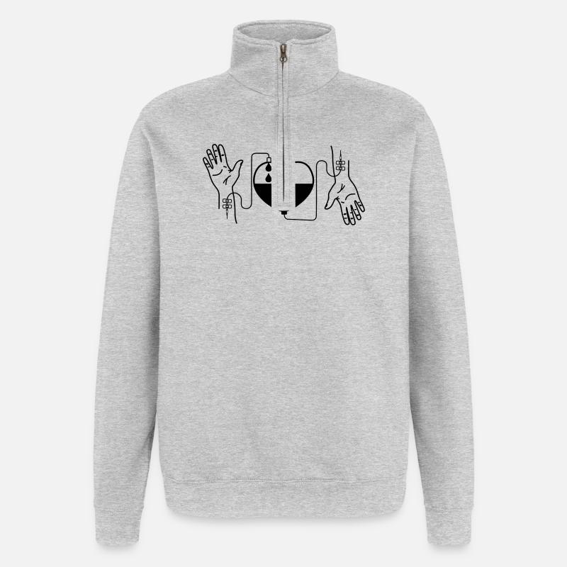 Blutspendende Herzhände - Quarter-Zip-Sweatshirt - Grau meliert