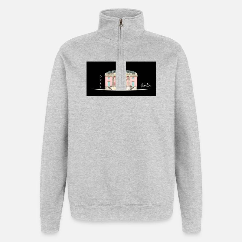 Berlin, Oper unter den Linden, Dessin - Sweat à zip 1/4 - gris chiné