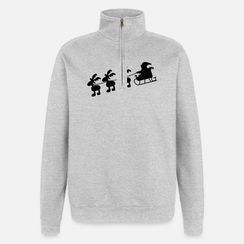 Weihnachtsmann mit Schlitten - Quarter-Zip-Sweatshirt - Grau meliert