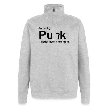 Vrai punk - Sweat à zip 1/4 - gris chiné - Devant - AI Model Female 172 light (172cm) & AI Model Male 178 dark (178cm)