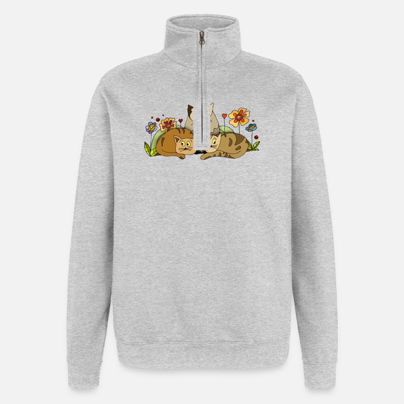 Katzen - Quarter-Zip-Sweatshirt - Grau meliert