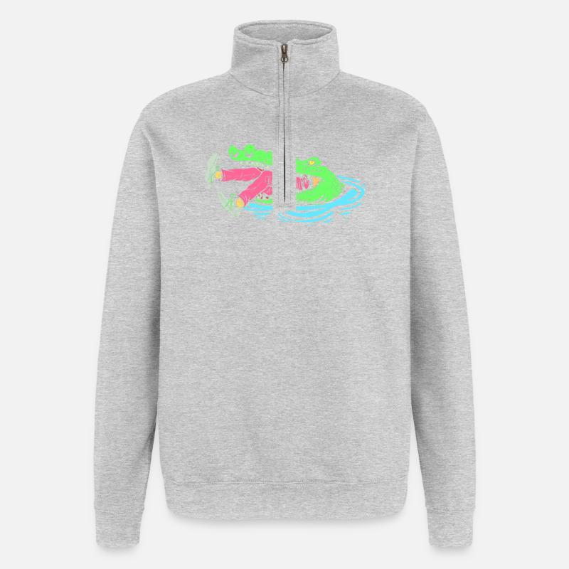 Chasse au crocodile Chasse Chasse - Sweat à zip 1/4 - gris chiné